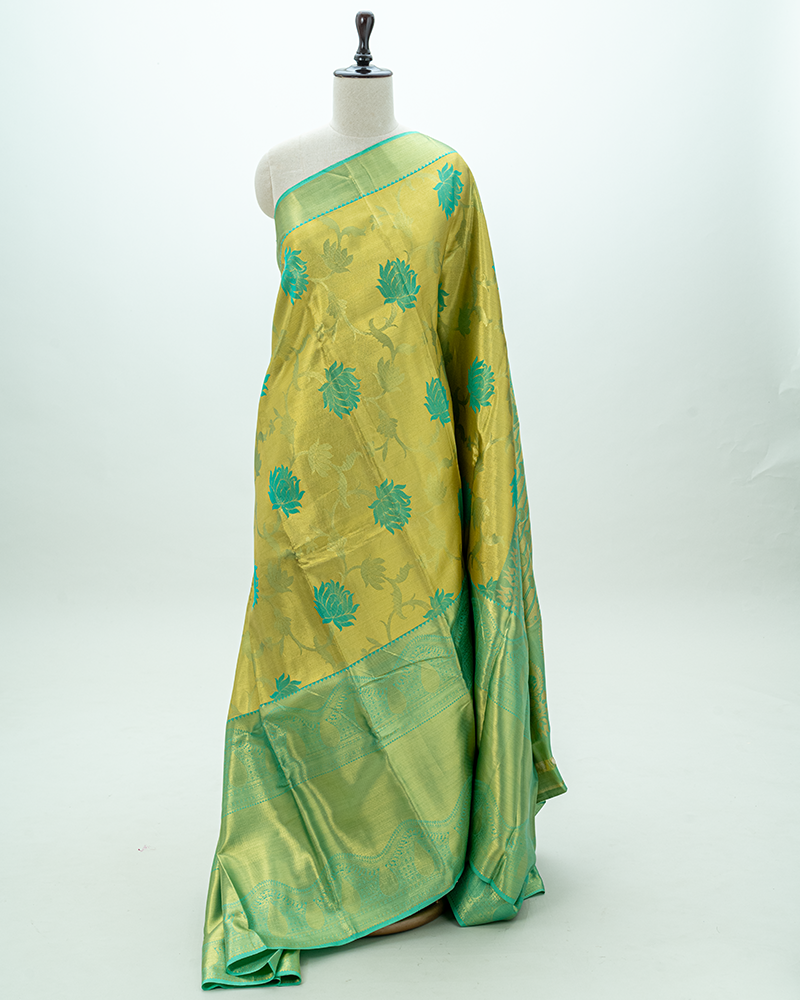 Greenish Yellow Kanjivaram Silk Saree