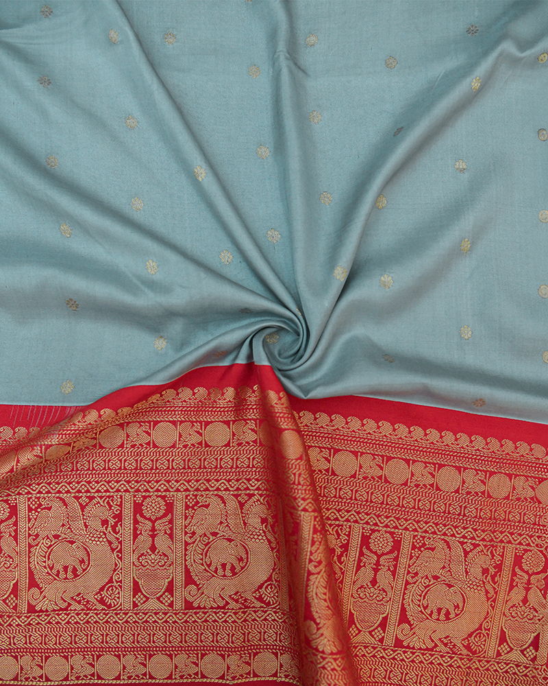 Light Grey Kanjivaram Lehanga Fabric - Image 4