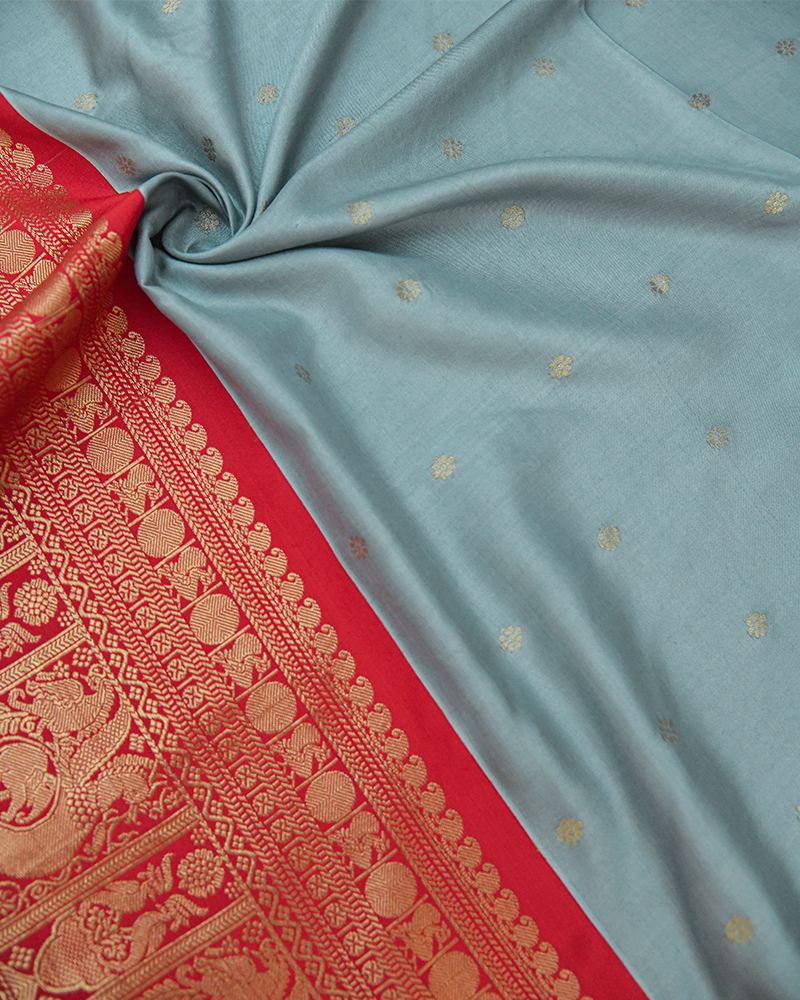 Light Grey Kanjivaram Lehanga Fabric - Image 5