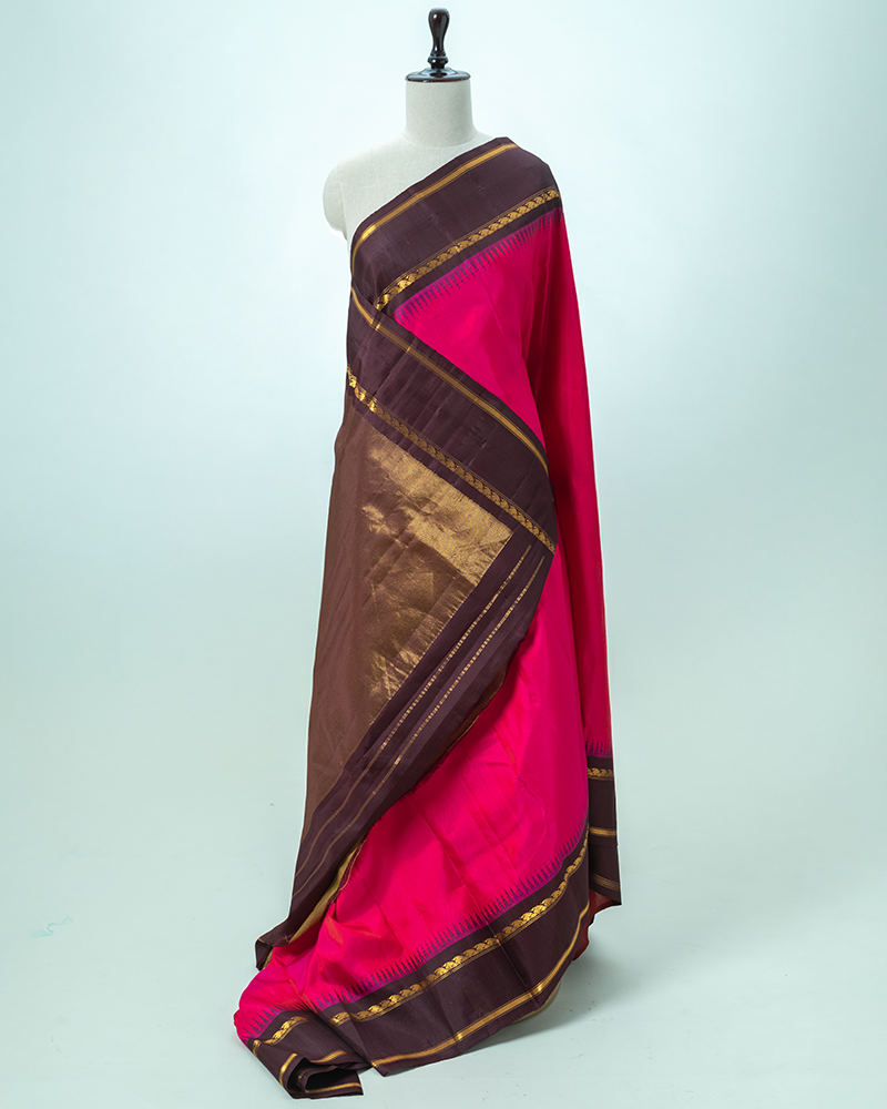 Magenta & Brown Gadwal silk saree