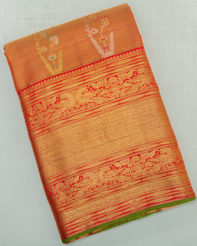 Copper Tissue Pure Kanjivaram Silk Saree - Image 8