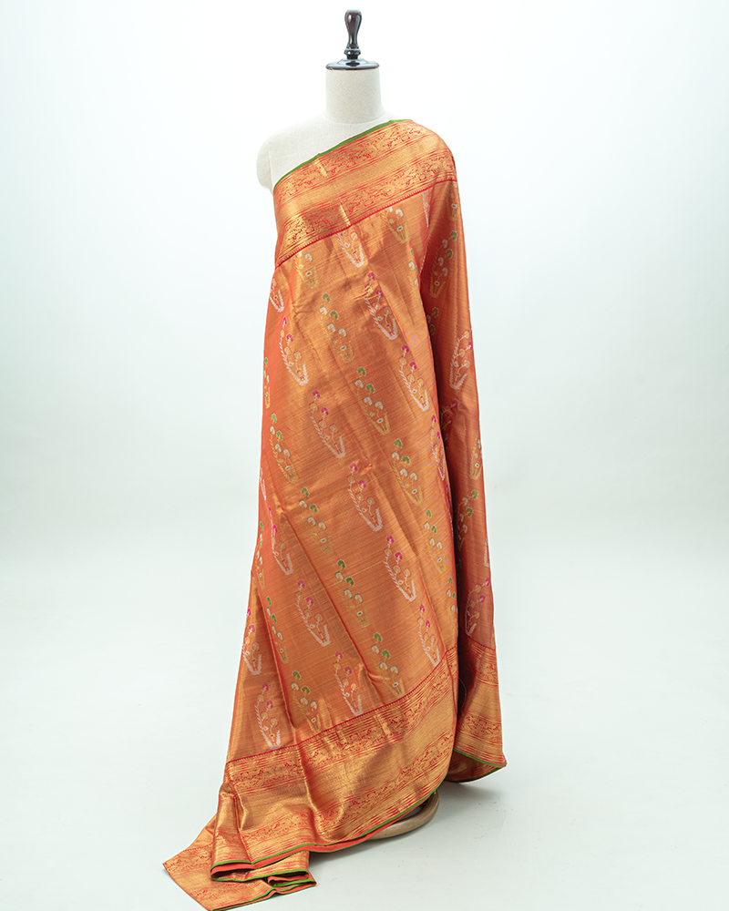 Copper Tissue Pure Kanjivaram Silk Saree