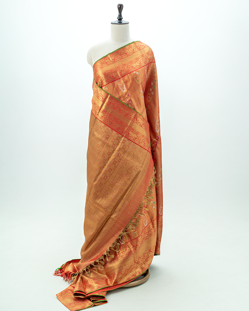 Copper Tissue Pure Kanjivaram Silk Saree - Image 3