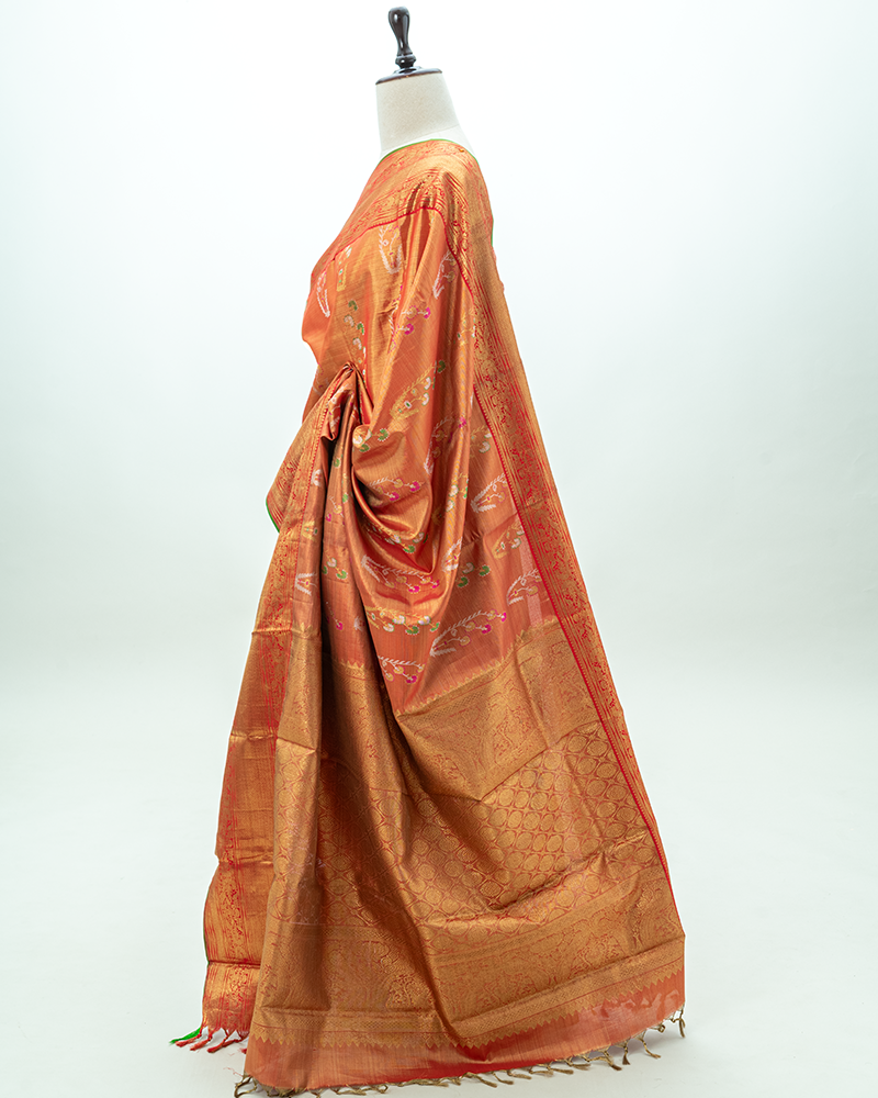 Copper Tissue Pure Kanjivaram Silk Saree - Image 4
