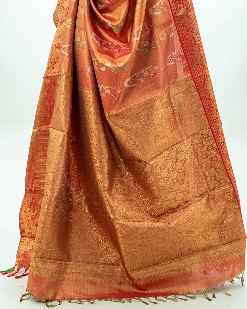 Copper Tissue Pure Kanjivaram Silk Saree - Image 5