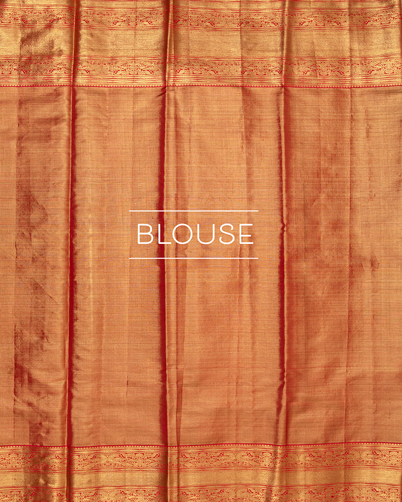 Copper Tissue Pure Kanjivaram Silk Saree - Image 6