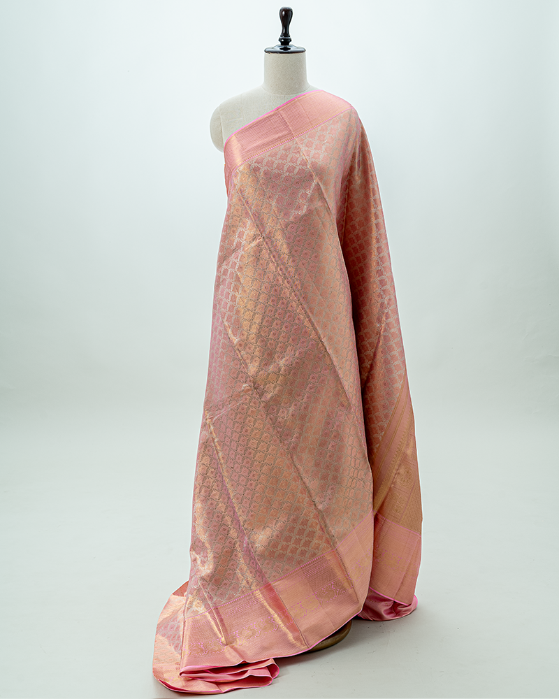 Pastel Pink Tissue Kanjivarm Silk Saree