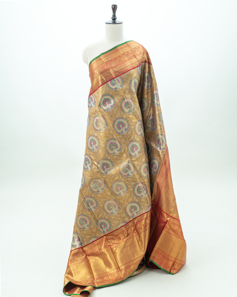 Majestic Golden Peacock Grandeur Saree