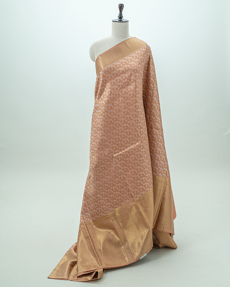 Peach and Gold Kanjivaram Silk Saree