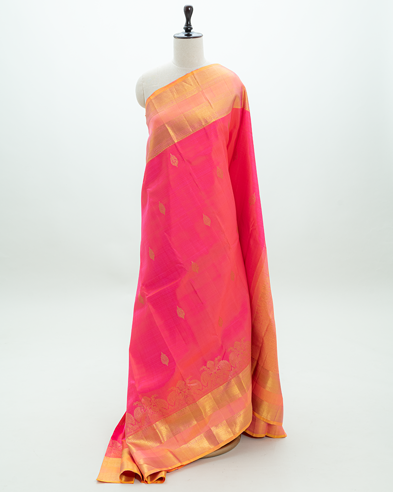 Sunset pink Kanjivaram Silk Saree