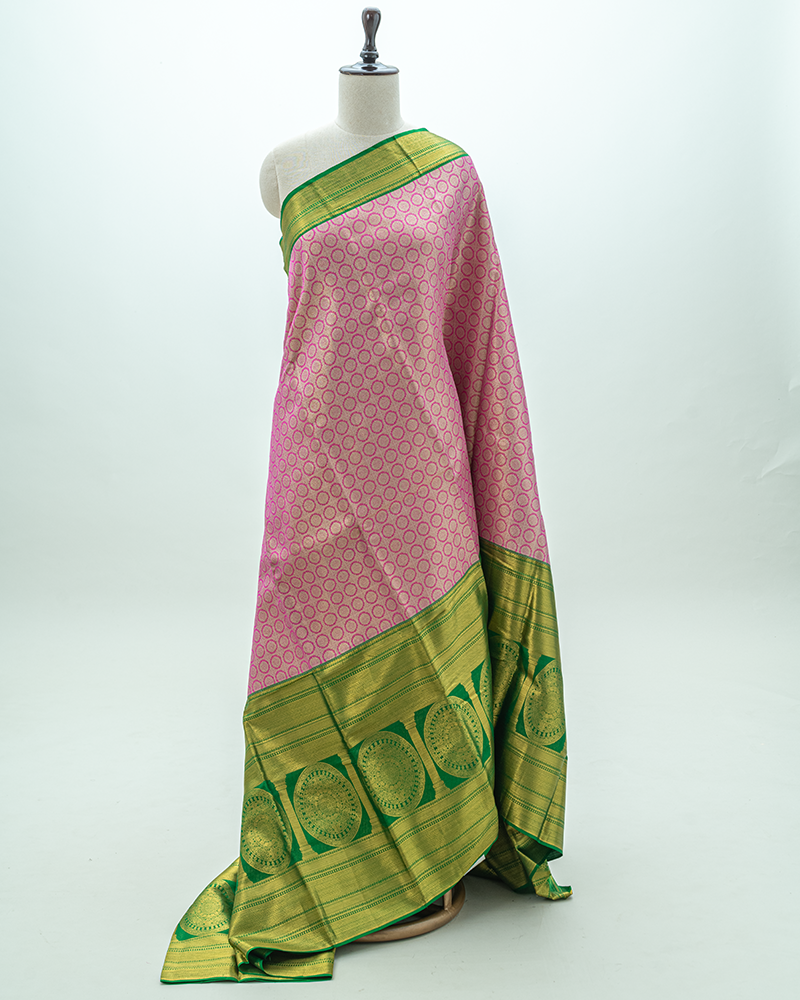 Pink & green tissue kanjivaram silk saree