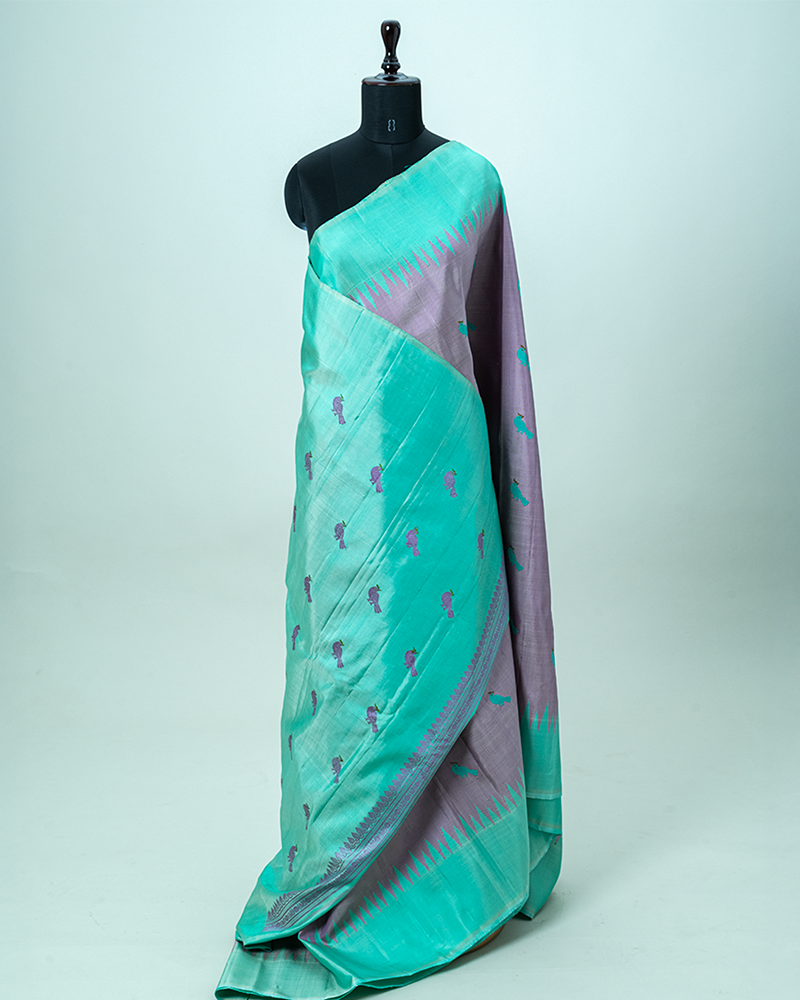 Lavender & Sea green Gadwal pattu Saree