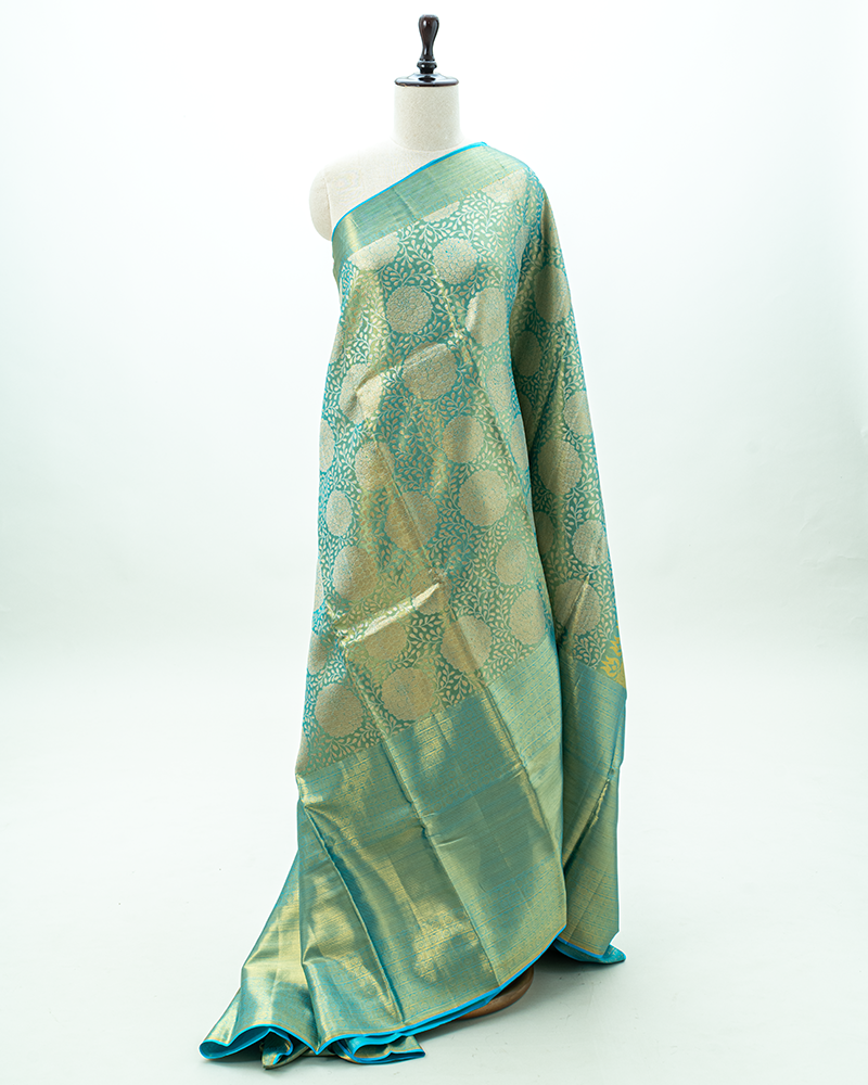 Teal blue Kanjivaram silk saree