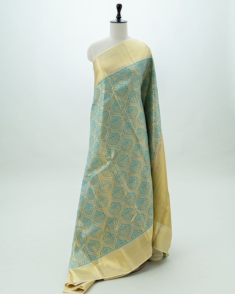 Lustrous Teal Tissue Kanjivaram silk saree