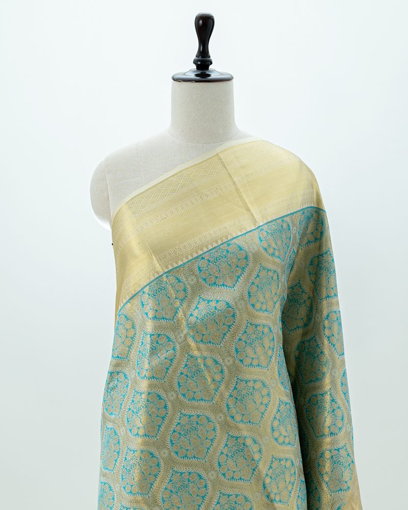 Lustrous Teal Tissue Kanjivaram silk saree
