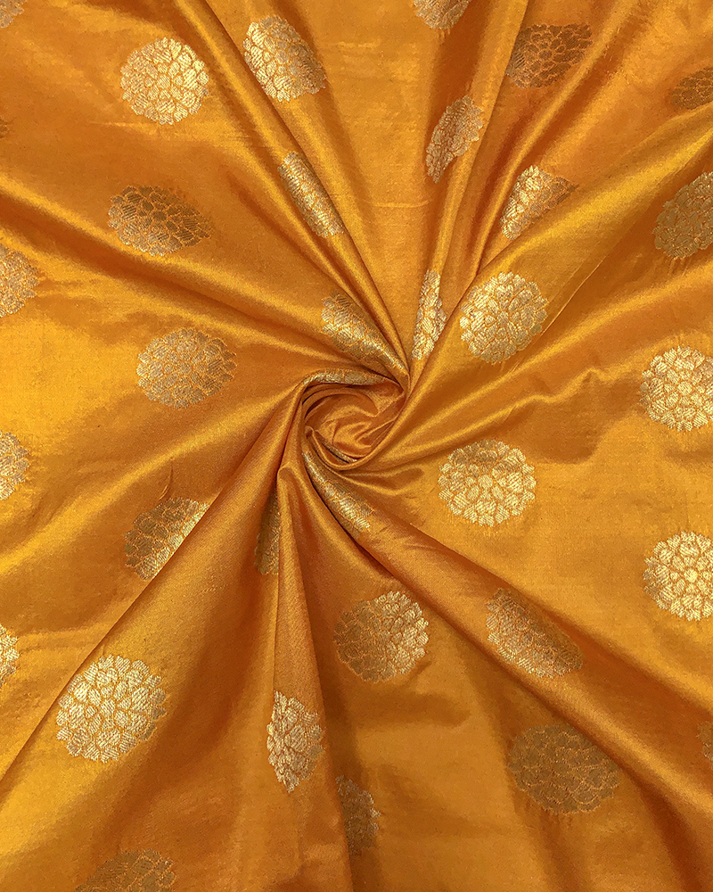 Zari Butta Yellow Silk Fabric