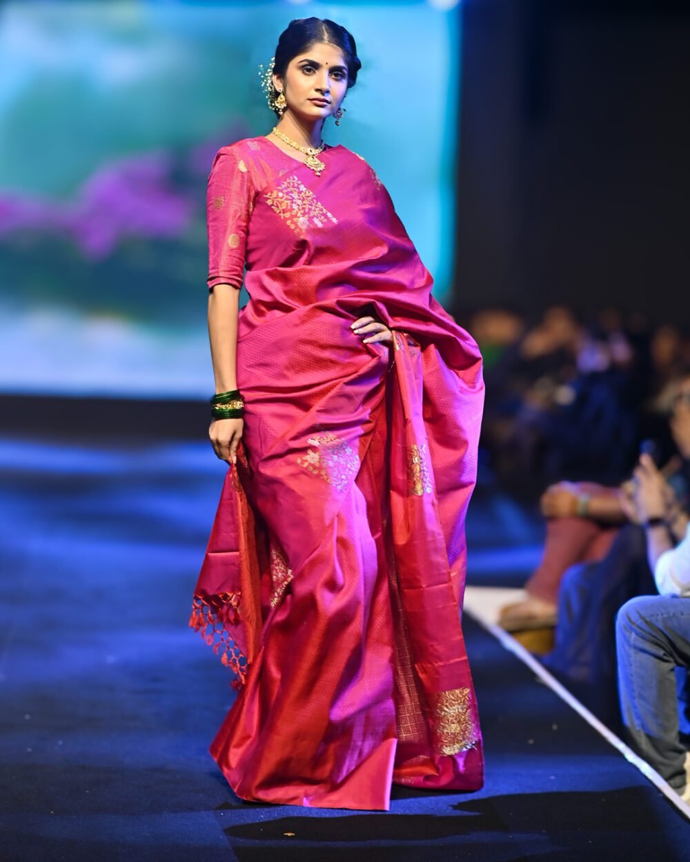Vibrant magenta Kanjeevaram silk saree
