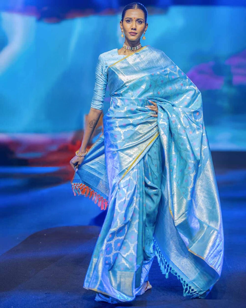 Sky Blue Kanjeevaram silk saree