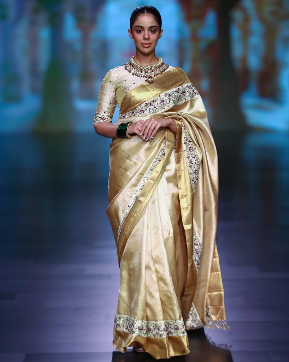 Cream Gold Tissue Kanjivaram Saree