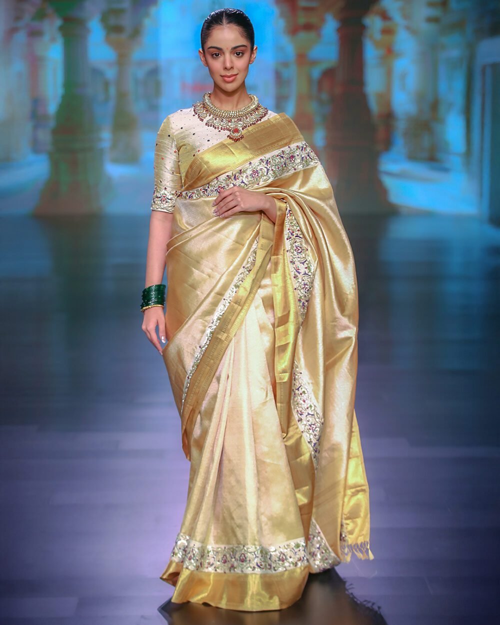 Cream Gold Tissue Kanjivaram Saree