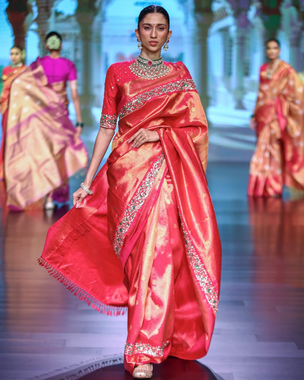 Rust Red Tissue Kanjivaram Silk Saree