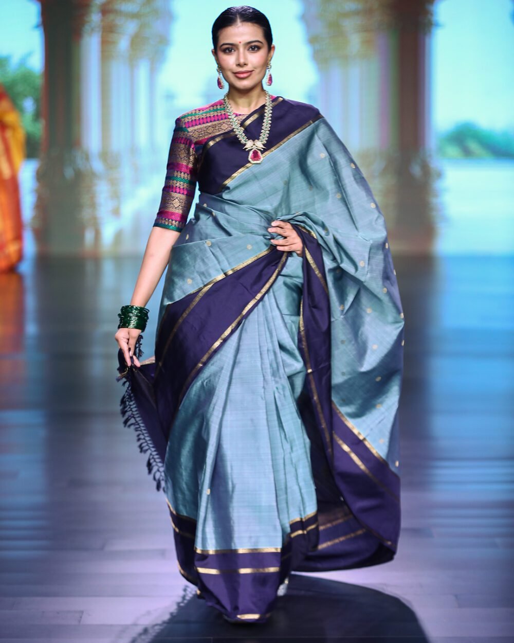 Teal Blue Tissue Kanjivaram Silk Saree