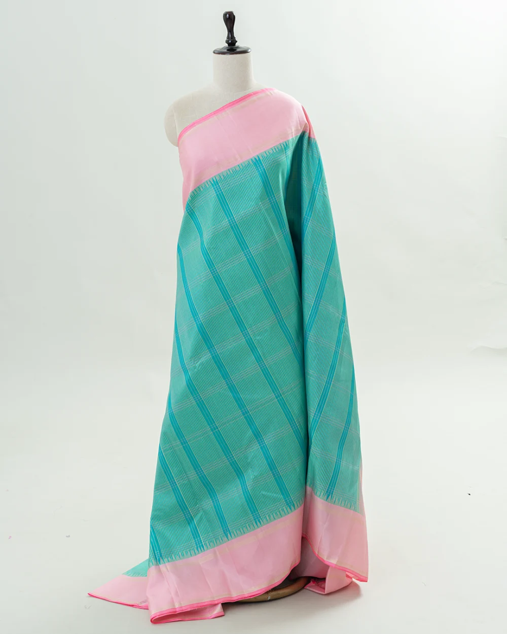 Teal Green Pink Kanjivaram Silk Saree