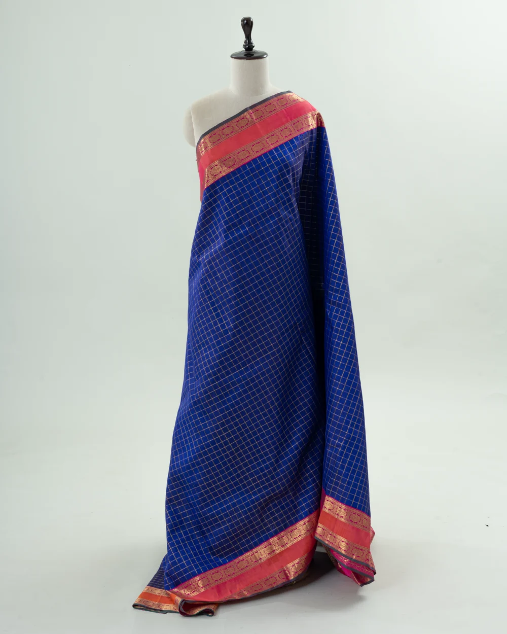 Royal Blue Kattam Kanjivaram Silk Saree