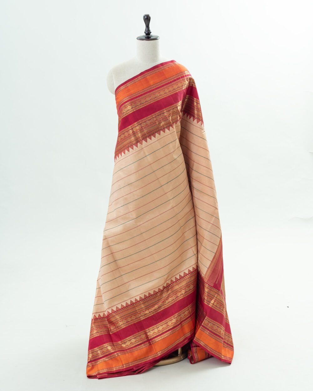 Elegant Beach Striped Kanjivaram silk saree