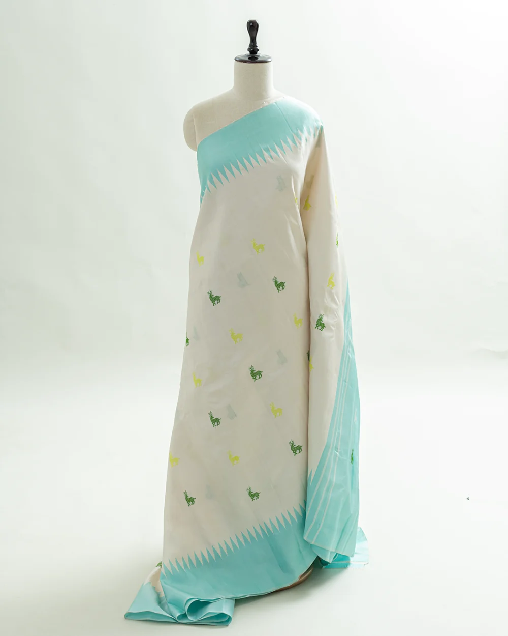 Off white & Blue Gadwal Silk Saree