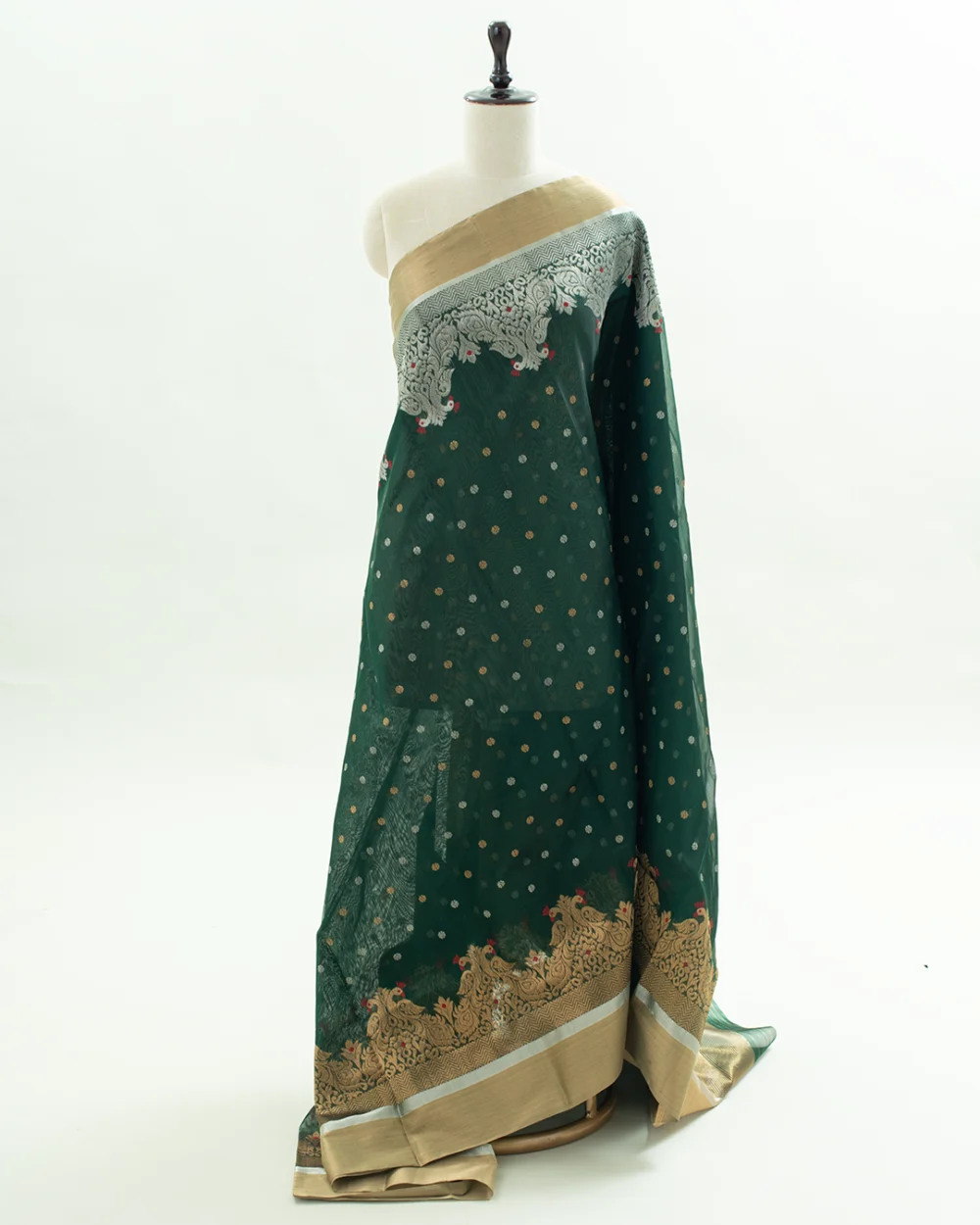 Bottle Green Chanderi Silk Saree