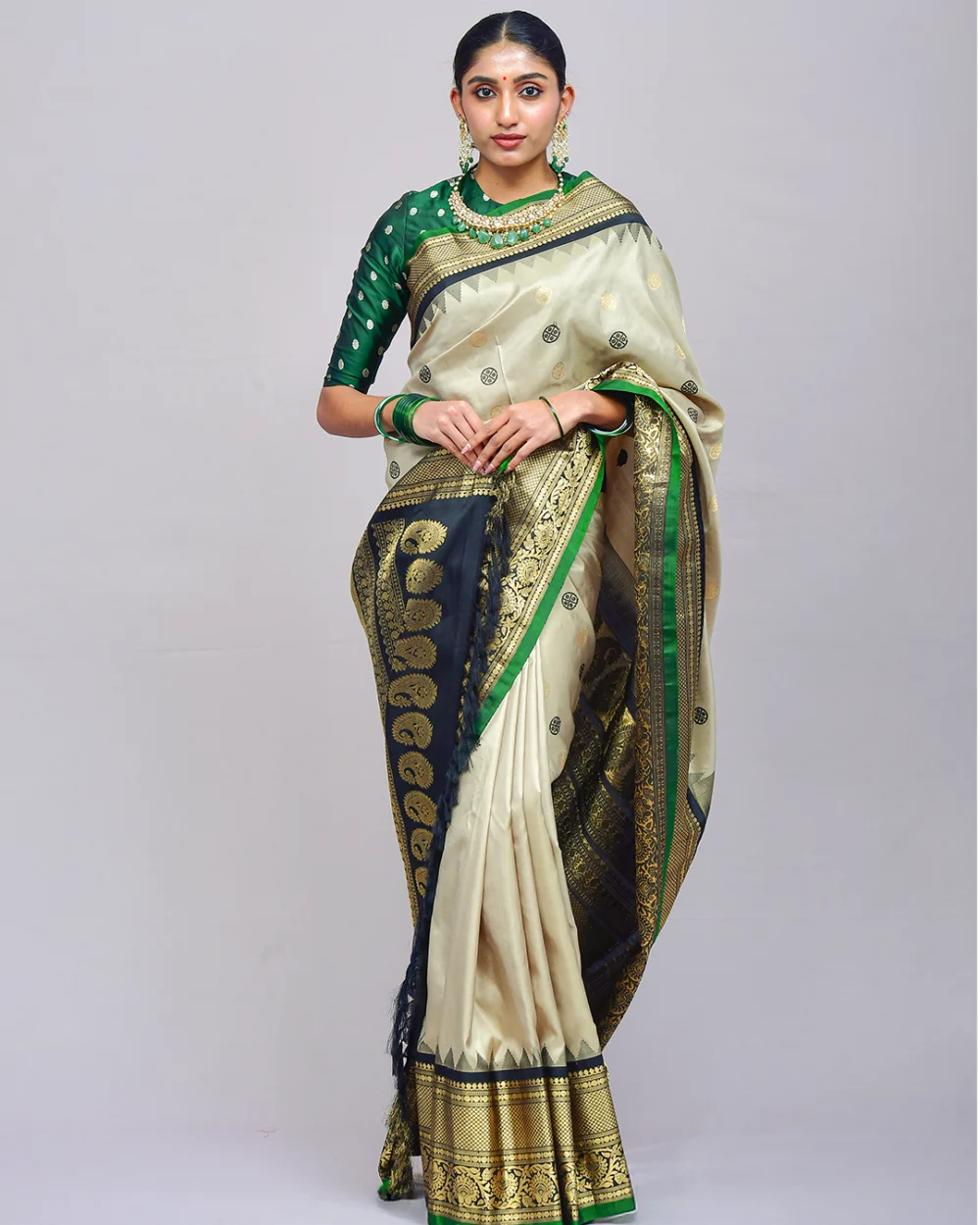 Off-white Gadwal Silk Saree