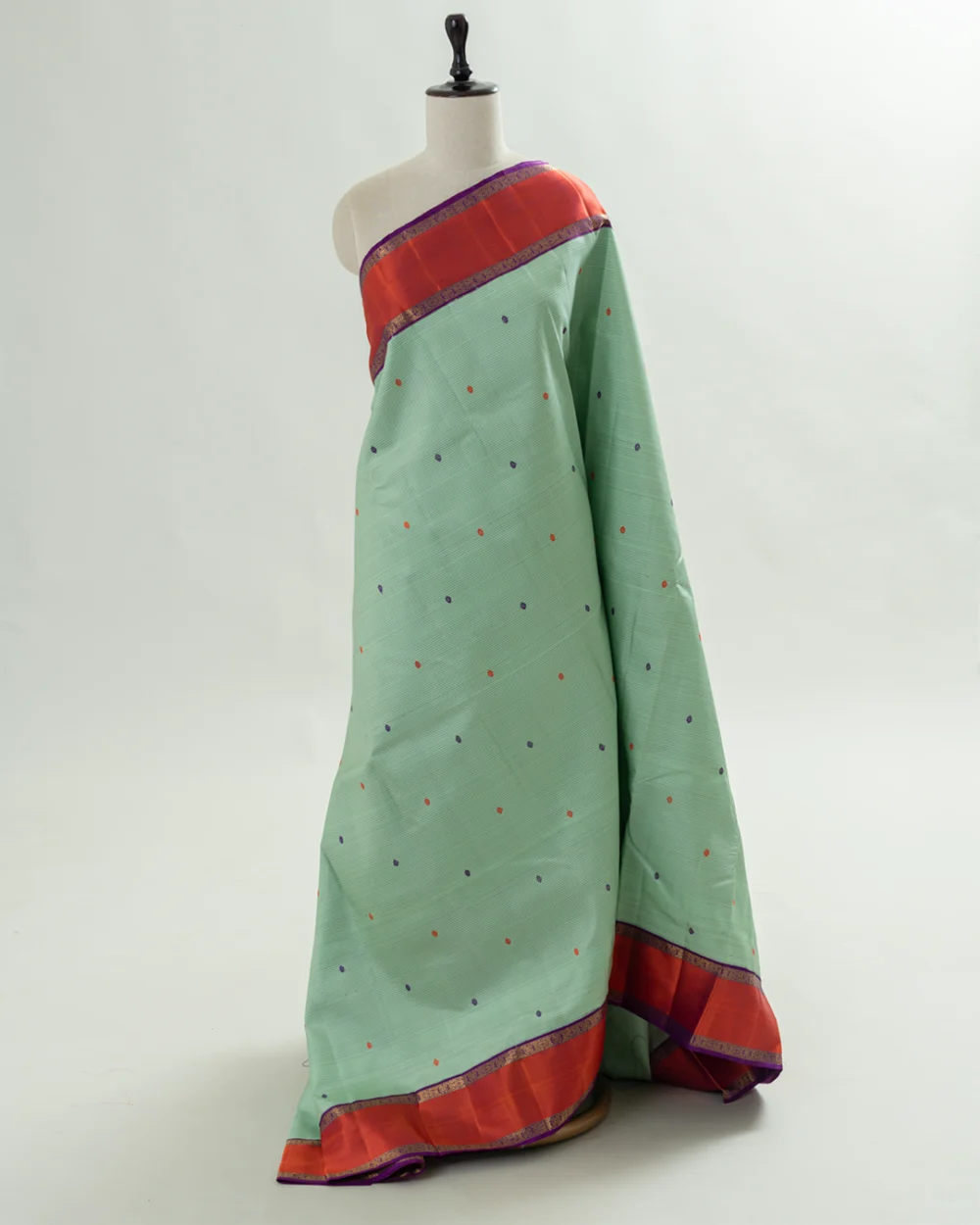 Pista Green & Orange Kanjivaram Silk Saree