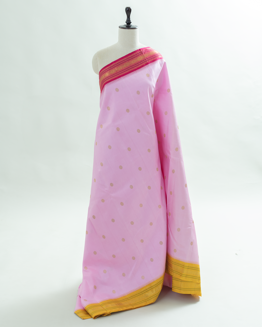 Baby Pink Ganga Jamuna border Kanjivaram Silk Saree