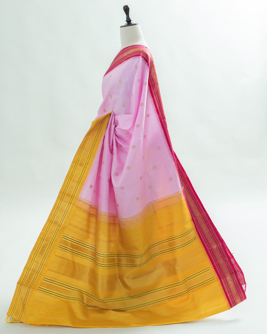 Baby Pink Ganga Jamuna border Kanjivaram Silk Saree - Image 3