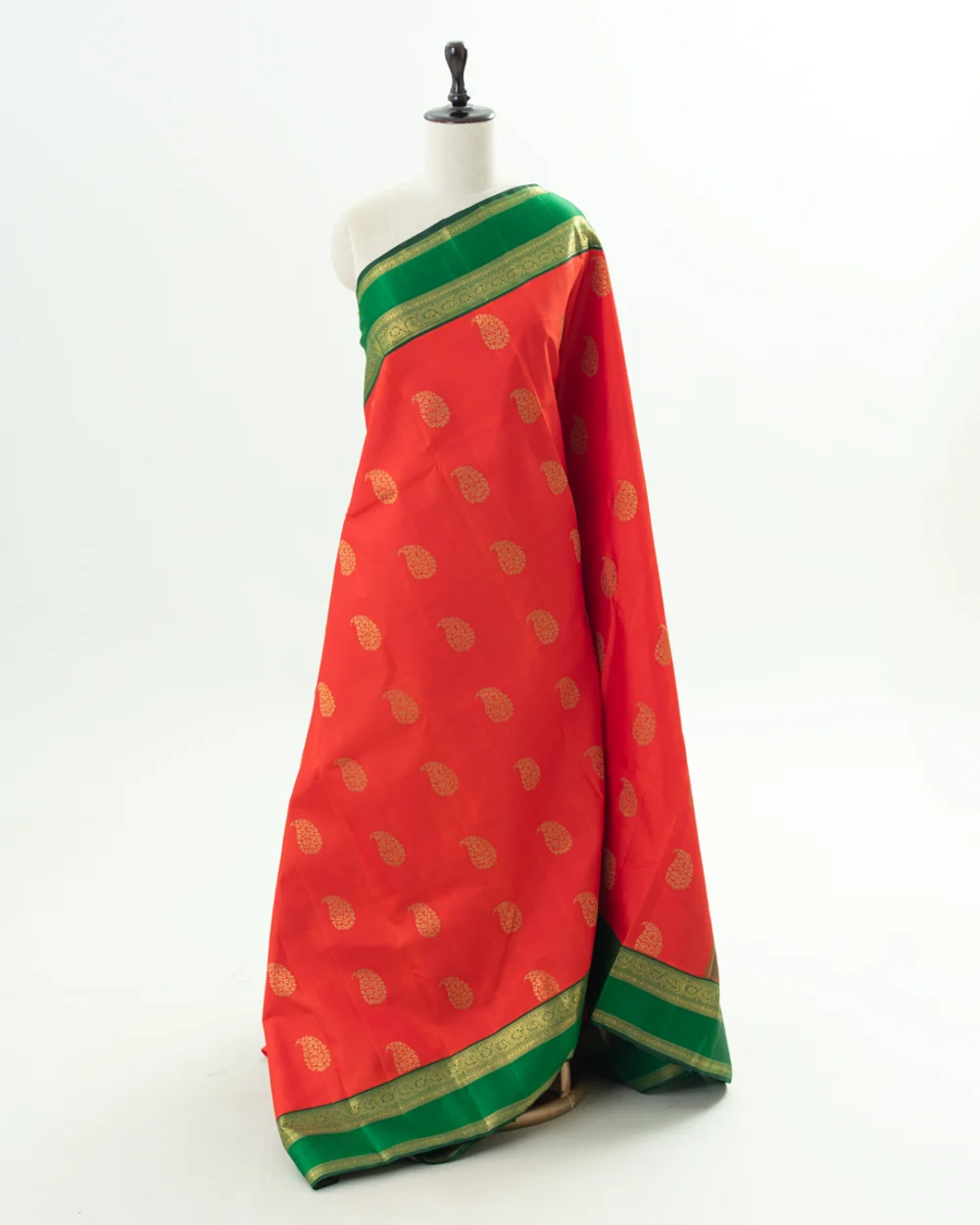 Orange Manga Butta Green Gap Border Kanjivaram Silk Saree