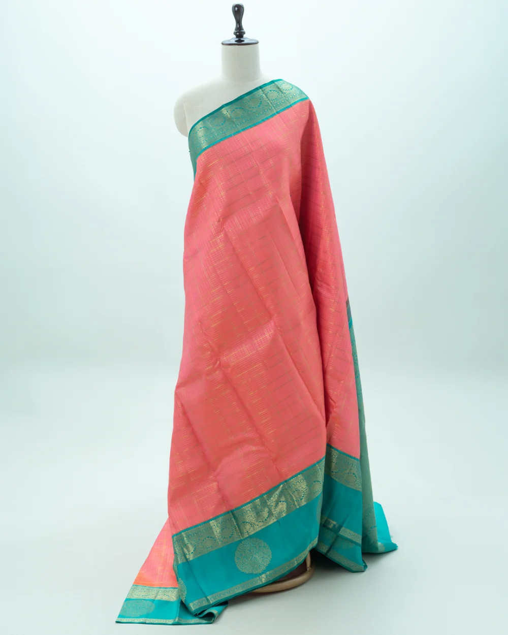 Coral Pink Kanjivaram Silk Saree