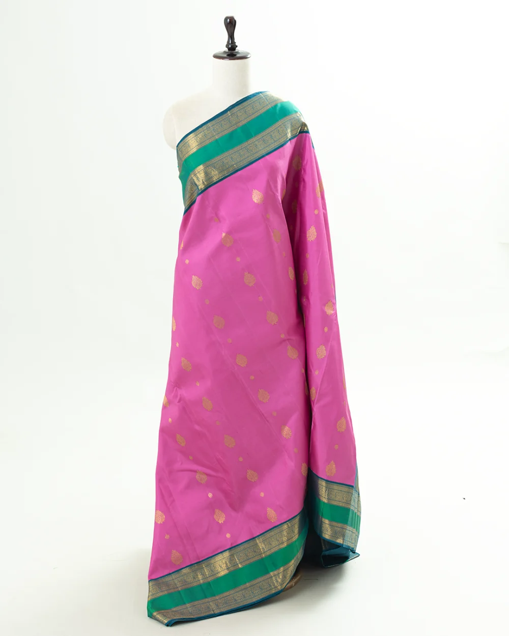 Vibrant Pink & Green Kanjivaram Silk Saree