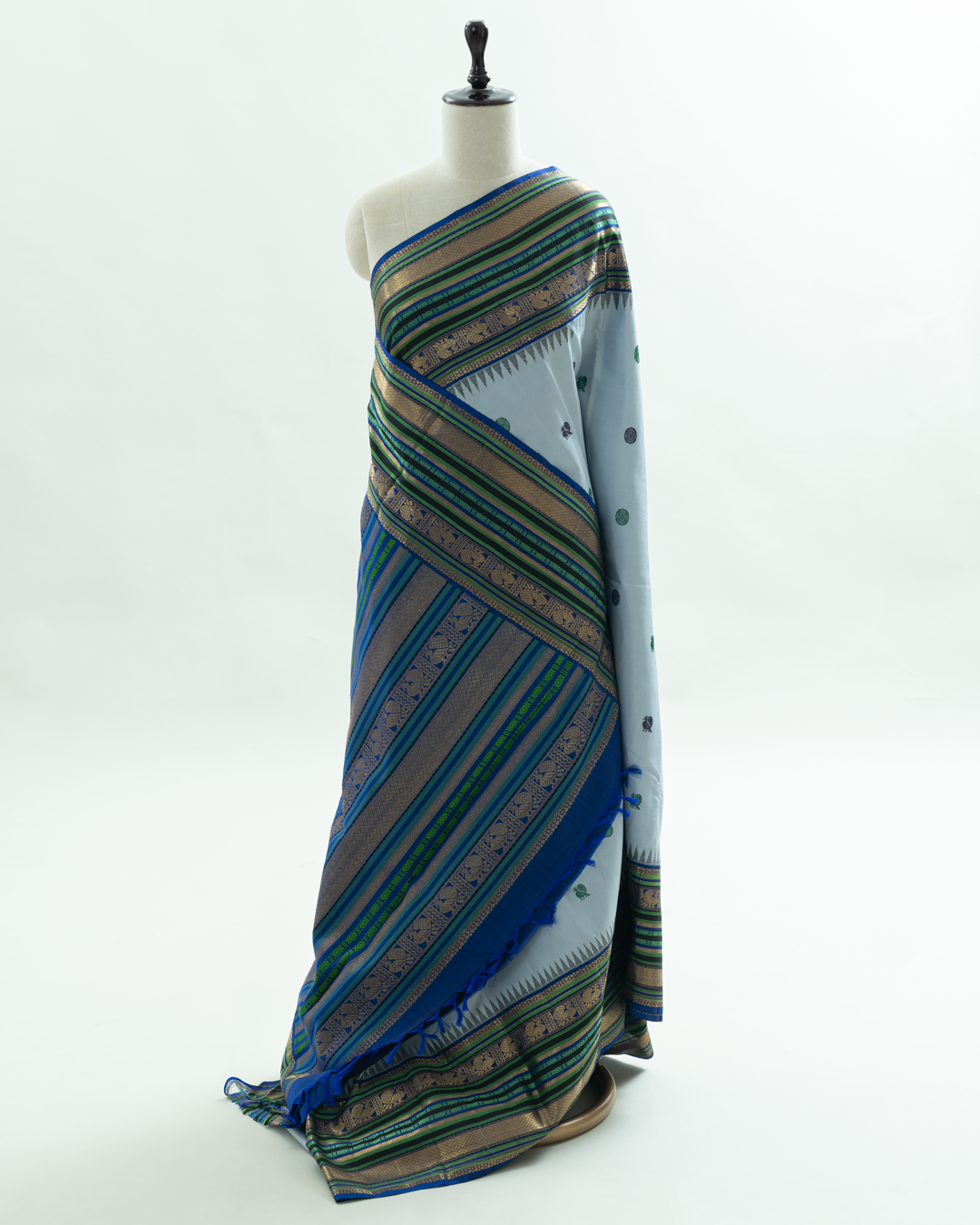 Sky Blue Kanjivaram Silk Sareewith with Mayil Motifs - Image 2