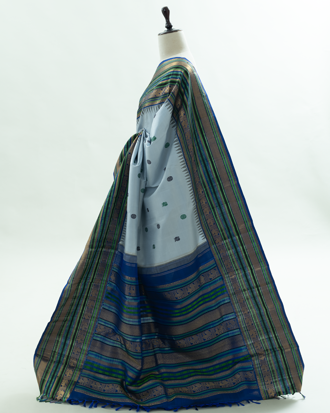 Sky Blue Kanjivaram Silk Sareewith with Mayil Motifs - Image 3
