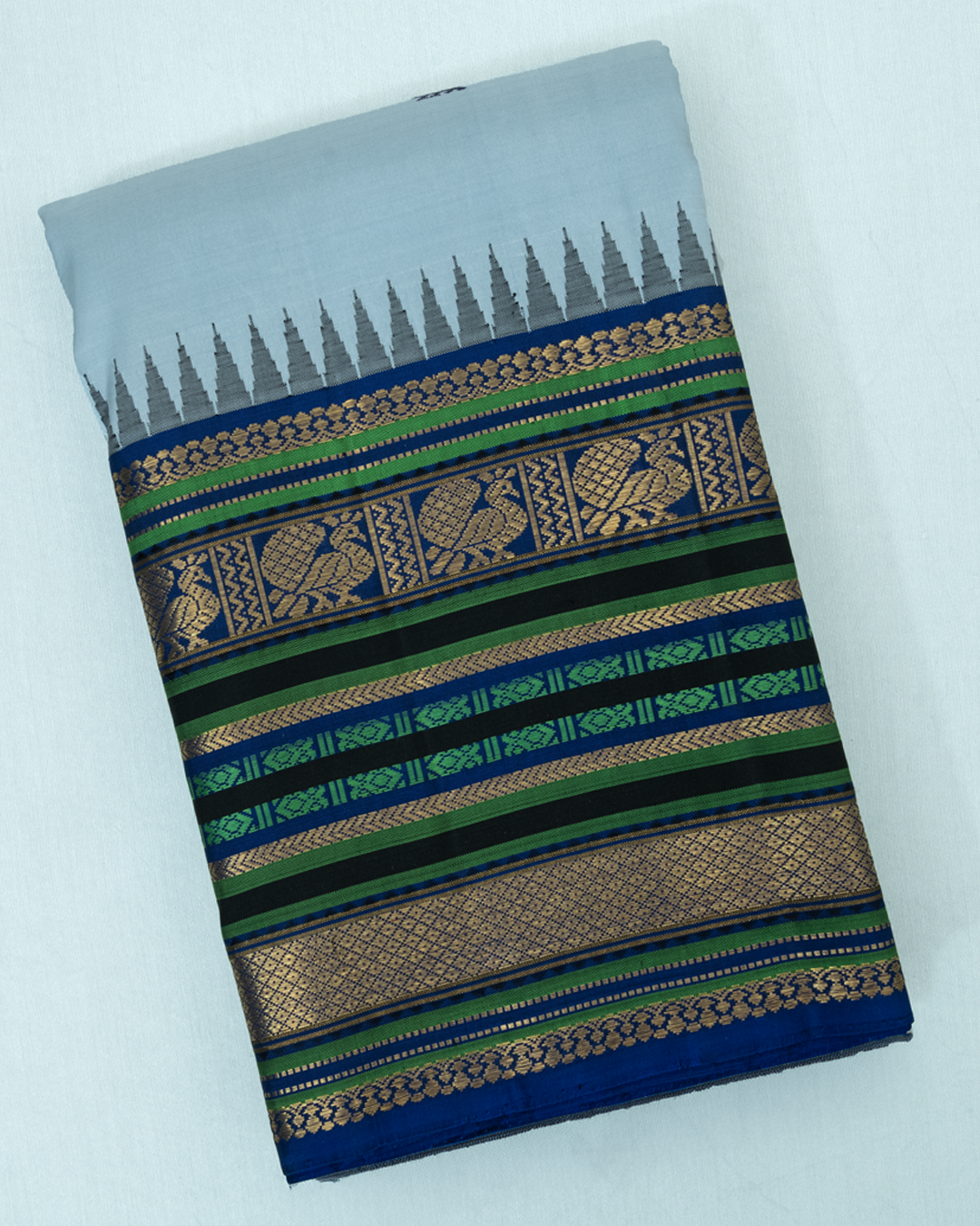 Sky Blue Kanjivaram Silk Sareewith with Mayil Motifs - Image 4