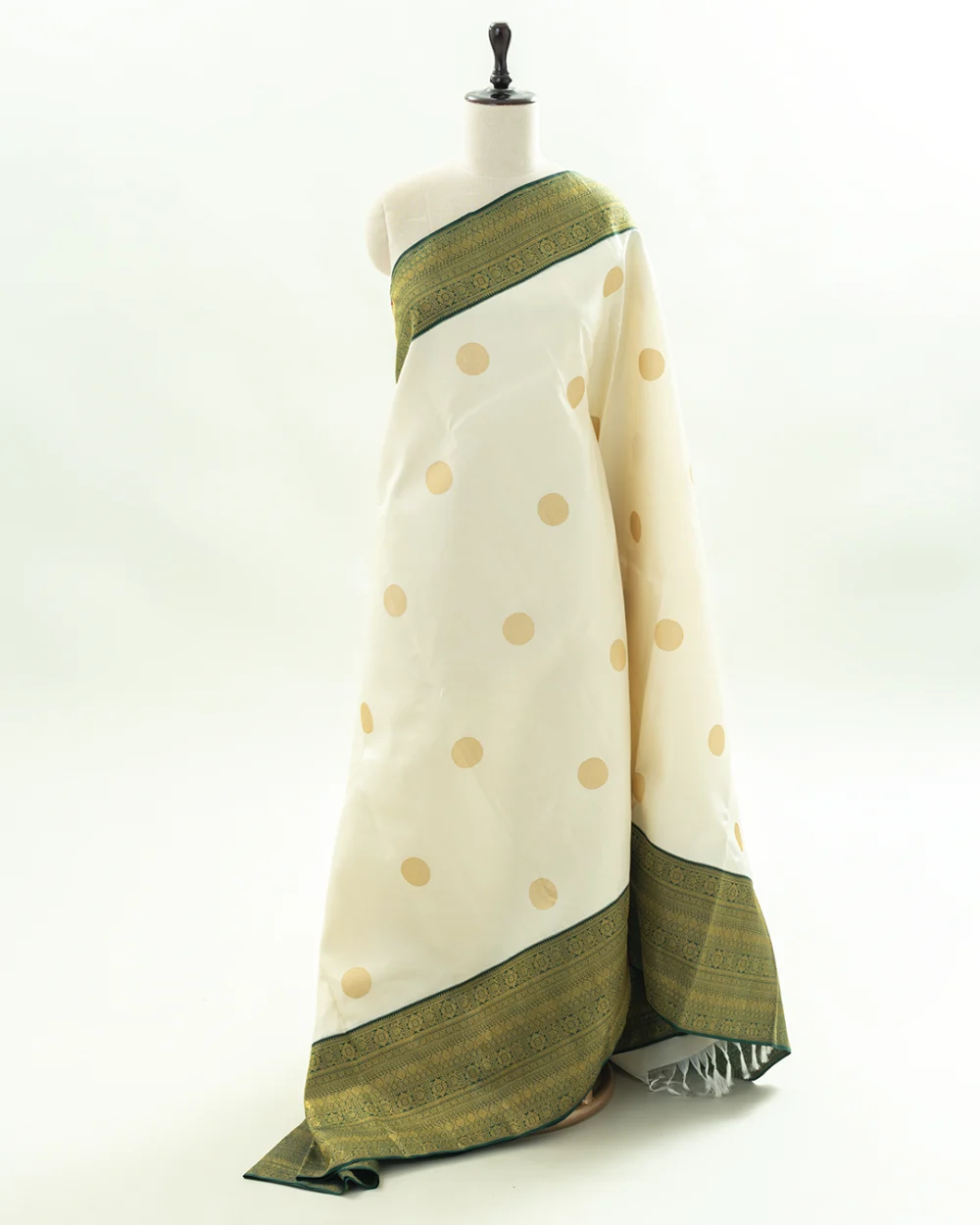 Ivory & Green Kanjivaram Silk Saree