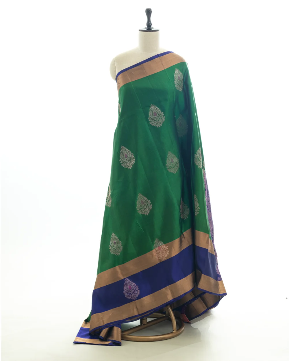 Forest Green & Navy Blue Soft Kanjivaram Silk Saree