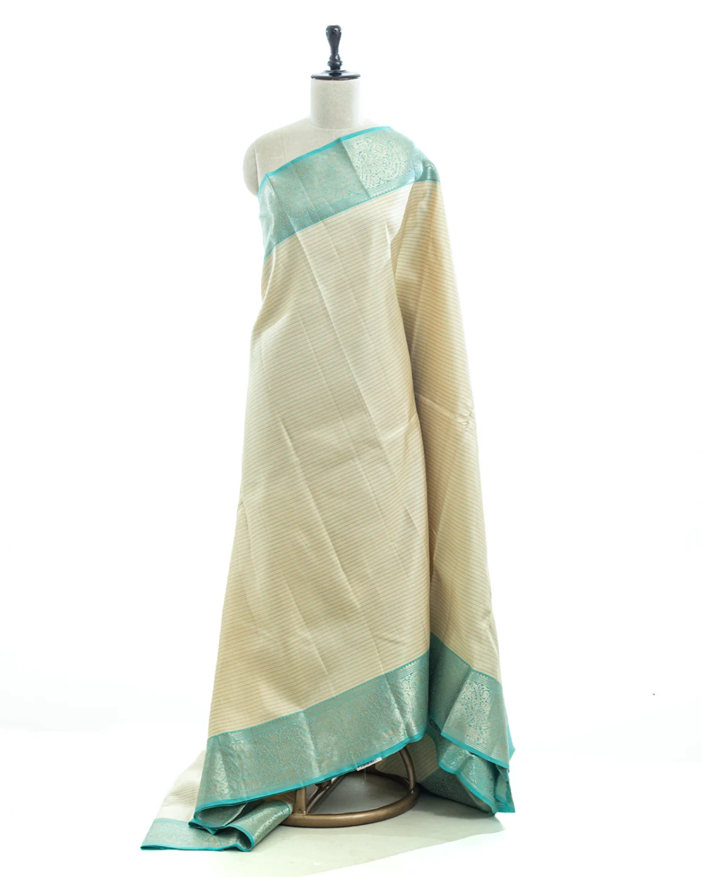 Off white & Teal Blue Kanjivaram Silk Saree