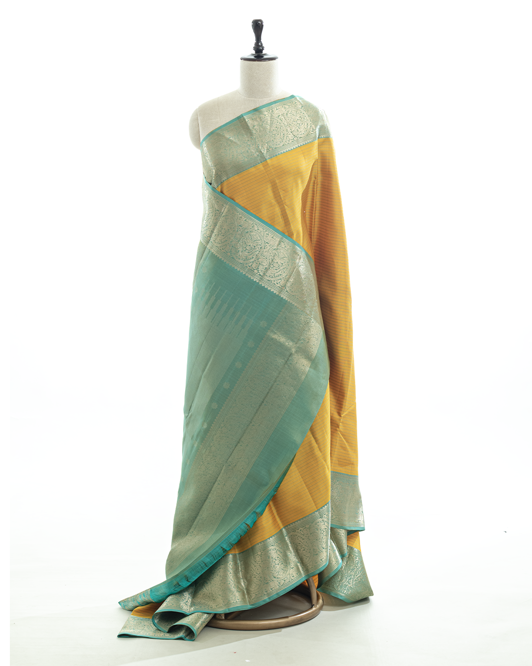 Mustard Yellow Kanjivaram Silk Saree - Image 2