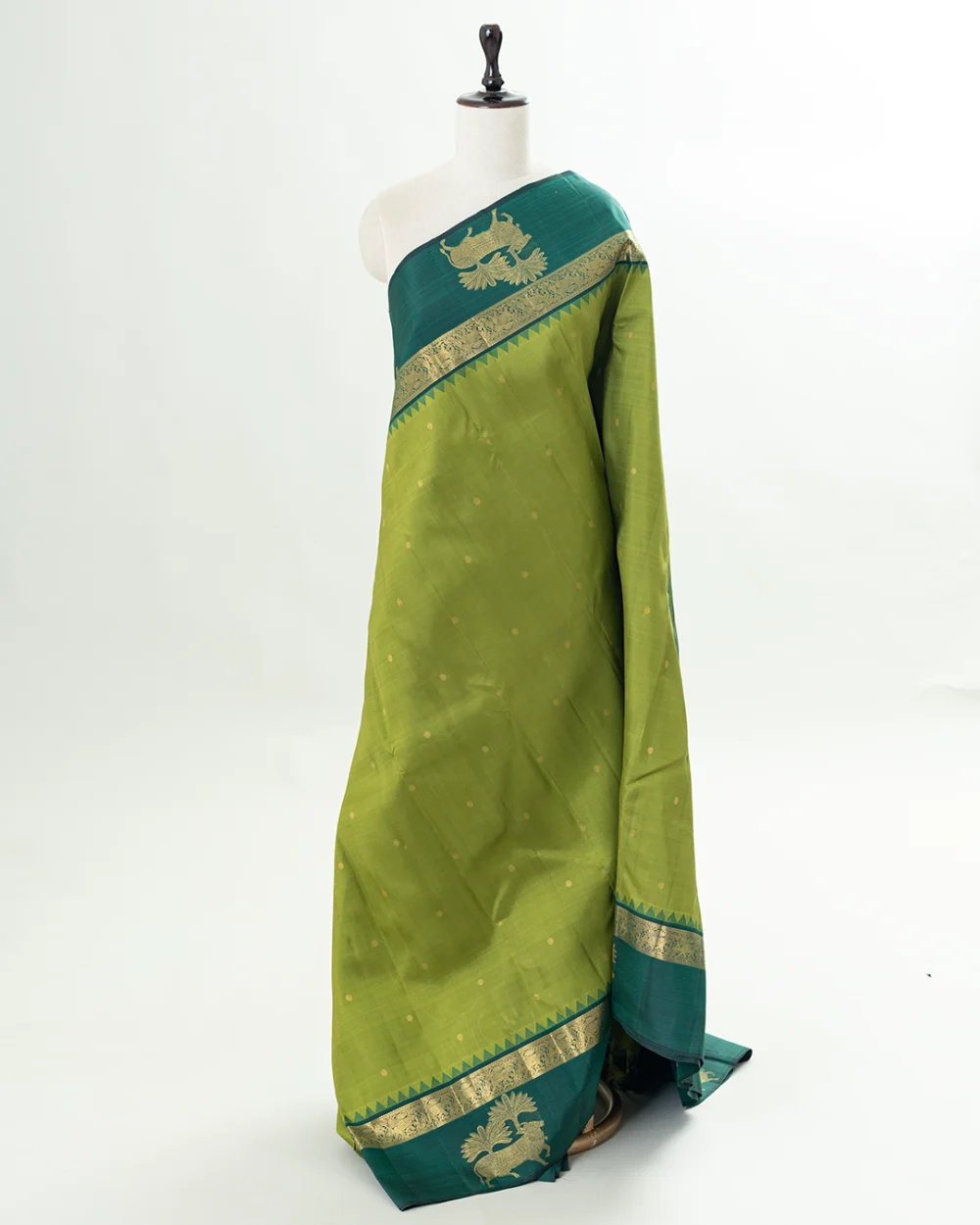 Lime Green & Teal Kanjivaram Silk Saree