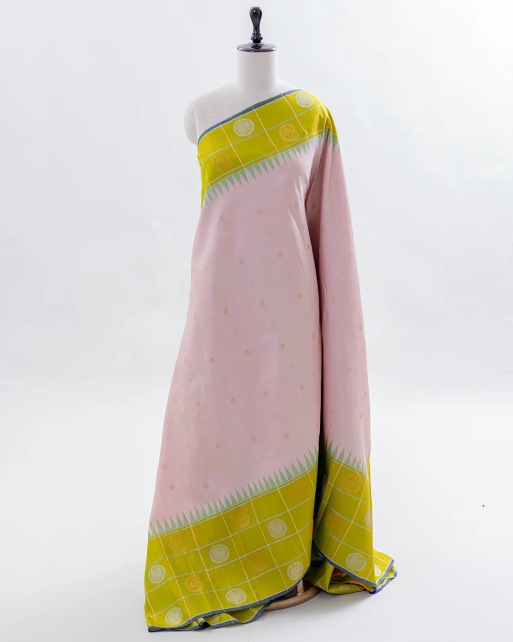 Peach Gadwal Silk Saree with Green Border