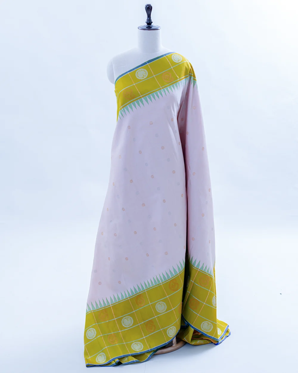 Pale pink Gadwal Silk Saree with Green Border