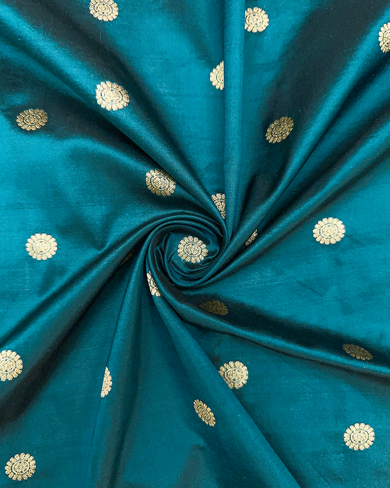 Teal Green Silk Zari Butta Fabric