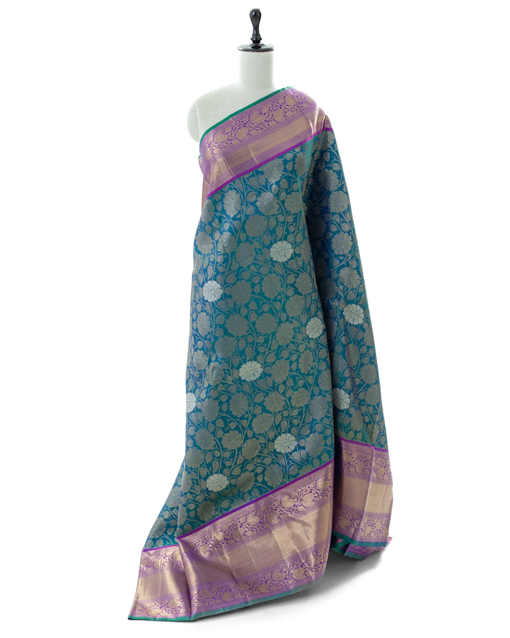 Teal Green & Purple Kanjivaram saree